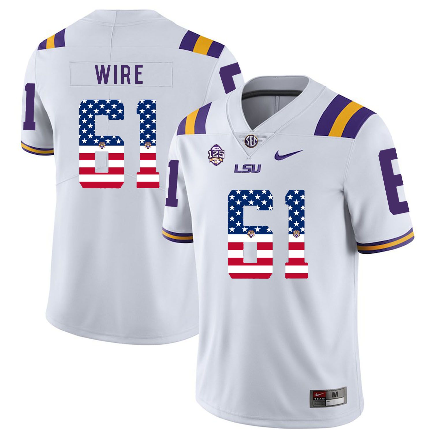 Men LSU Tigers #61 Wire White Flag Customized NCAA Jerseys->customized ncaa jersey->Custom Jersey